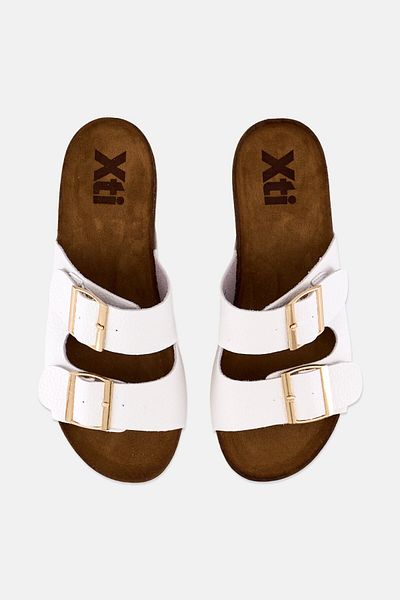 XTI Women Slip On Cork Sandals, White