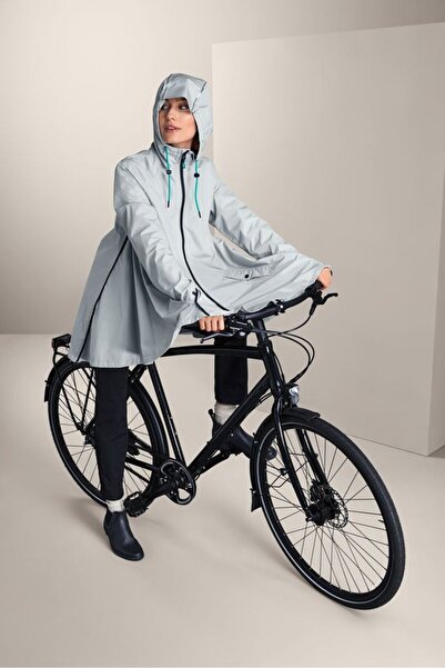 Tchibo Women Hooded Solid Rain Jacket, Grey