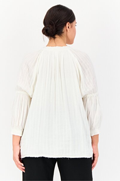 aerie Women Split Neck Long Sleeve Textured Blouse, White