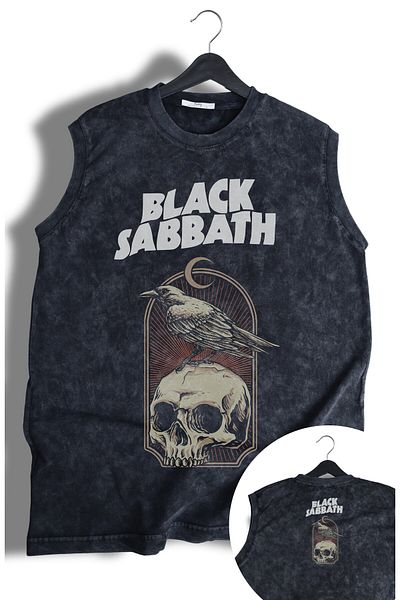 Fuddy Moda Black Sabbath Raven Ense Αμάνικο μπλουζάκι με στάμπα που πλένεται, Unisex μπλουζάκι με θέμα την ροκ μπάντα