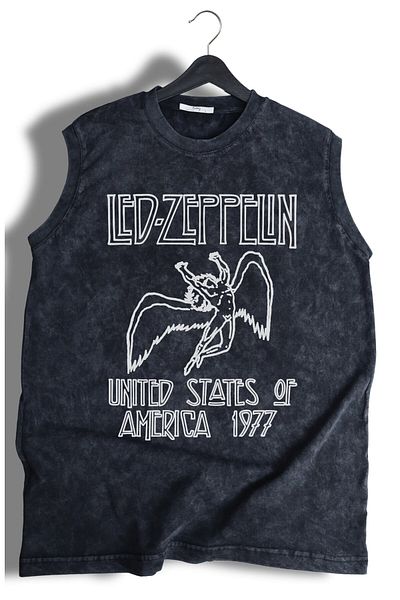 Fuddy Moda Αμάνικο μπλουζάκι με στάμπα Led Zeppelin, Unisex ρετρό μονό μπλουζάκι με θέμα την ροκ μπάντα