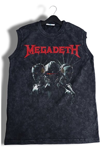 Fuddy Moda Tricou fără mâneci lavabil cu imprimeu Megadeth, maiou vintage cu ...