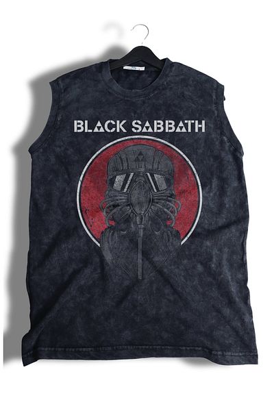 Fuddy Moda Αμάνικο μπλουζάκι με στάμπα Black Sabbath, Unisex Rock Band με θέμα Zero Sleeve Vintage μονόκινα