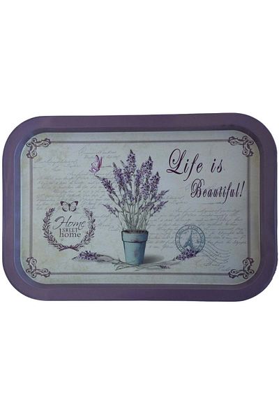 PUFO Tavă metalică Life is Beautiful pentru servirea deserturilor, prăjiturilor, aperitivelor, 34 x 23 cm