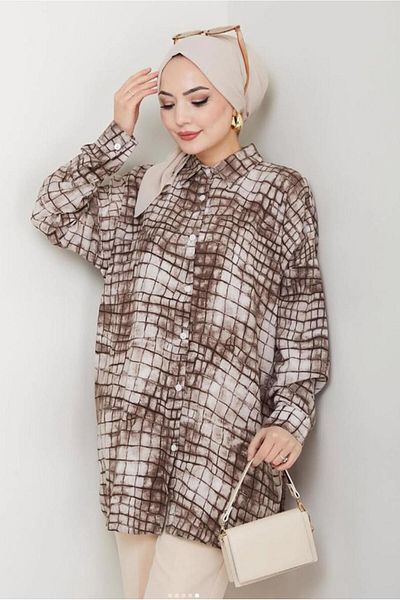 TRENDTESETTÜR Women's Mink Cotton Patterned Tunic t 4046