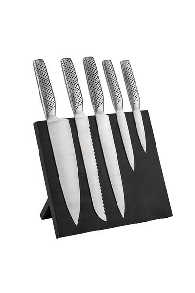 Generic PARFAIT 6-Piece Kitchen Knife with Magnetic Block Set Silver and Black HD01