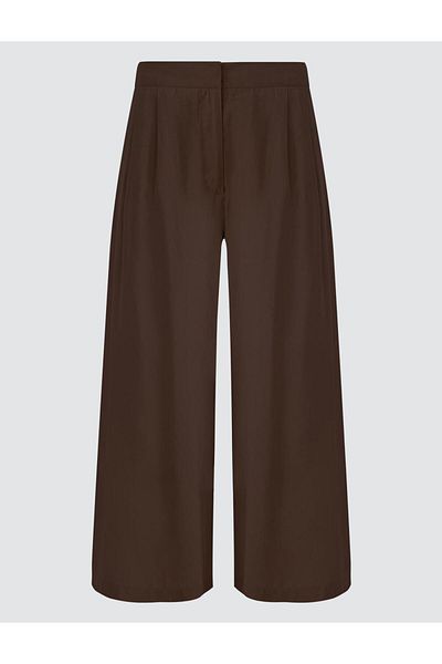 Jimmy Key Bitter Brown Relaxed Fit High Waist Wide Leg Short Woven Trousers