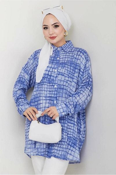 TRENDTESETTÜR ΓΥΝΑΙΚΕΙΟ ΣΚΟΥΡΟ ΜΠΛΕ (INDIGO) ΒΑΜΒΑΚΙ ΜΕ ΣΧΕΔΙΟ TUNIC T 4046