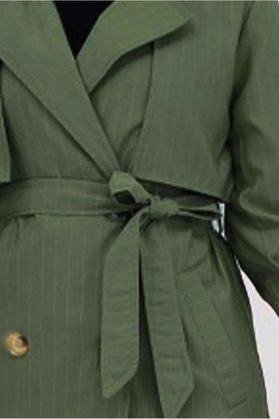 TRENDTESETTÜR Women's Khaki Belted Striped Trench Coat t 64616