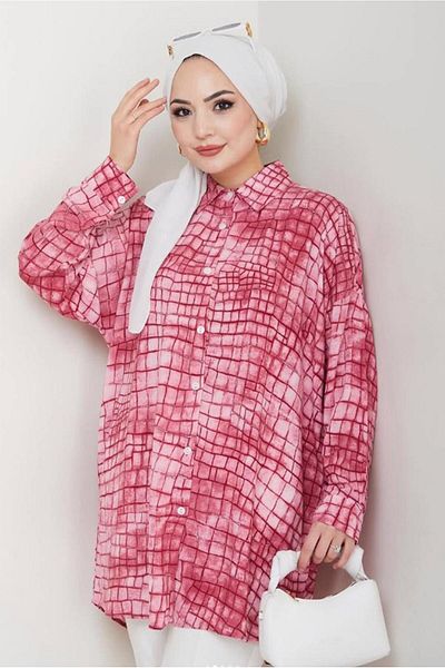 TRENDTESETTÜR Women's Fuchia Cotton Patterned Tunic t 4046