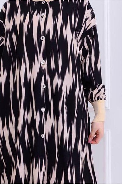 TRENDTESETTÜR Women's Black Cotton Patterned Tunic t 1989