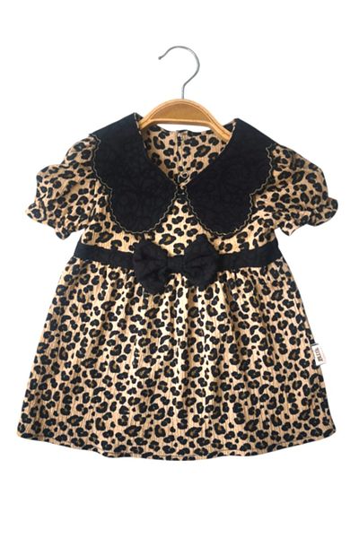 Baby Animals Baby Girl Girl Kid Birthday Party Wedding Dress Short Sleeve Leopard Ruched Lined Bow