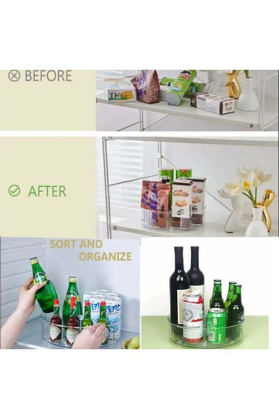 PUFO Rotating tray organizer with 3 compartments for refrigerator or cabinet, 23 cm