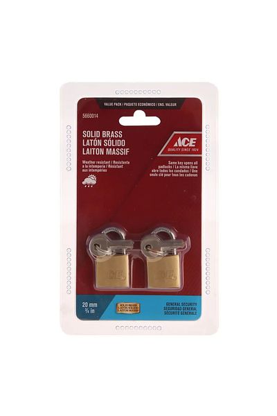 ACE Solid Brass Padlock Pack (20 mm, 2 Pc.)