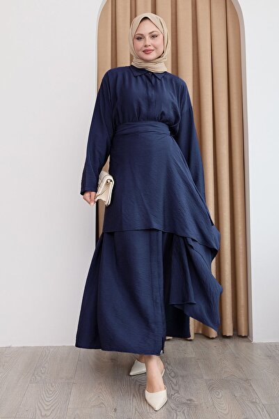 InStyle Dark Navy Blue Ayrobin Dress with Waist Tie