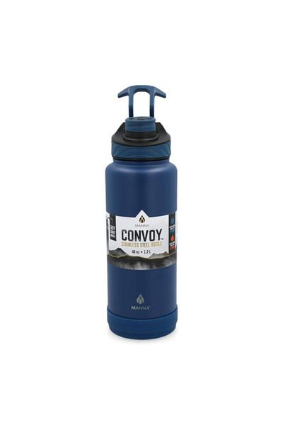 Generic MANNA Convoy Stainless Steel Easy Carry Handle Water Bottle Blue and Black 40oz