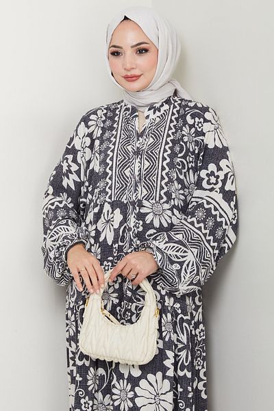 InStyle Jasmine Floral Anthracite Viscose Dress