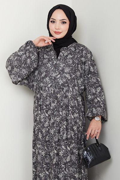 InStyle Floral Patch Anthracite Viscose Dress