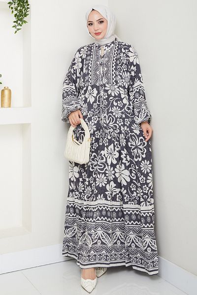 InStyle Jasmine Floral Anthracite Viscose Dress
