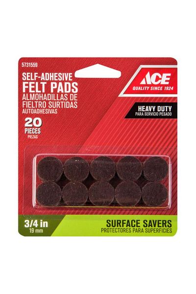 Generic مجموعة وسادات اللباد ذاتية اللصق المستديرة شديدة التحمل وسهلة الاستخدام من ACE، مكونة من 20 قطعة، لون بني، 3/4 بوصة، 9861/ACE