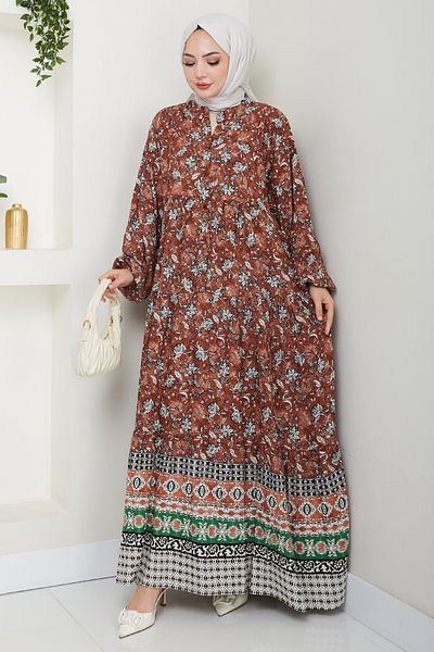 InStyle Brown Viscose Dress with Floral Patch