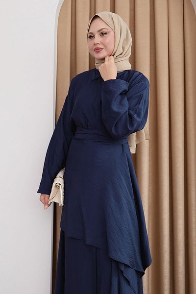 InStyle Dark Navy Blue Ayrobin Dress with Waist Tie