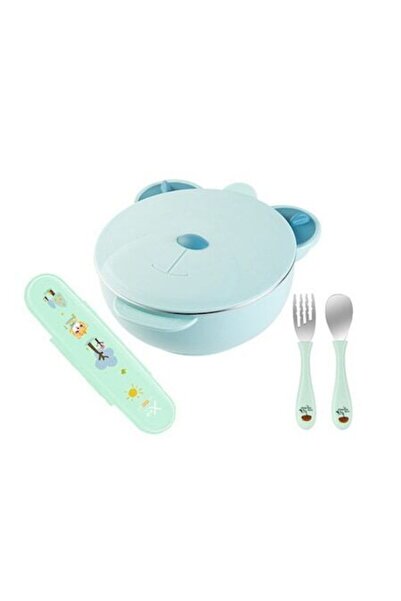 OEM Θερμικό μπολ μωρού, αντιολισθητικό, με διαμερίσματα, σετ μαχαιροπίρουνων, μπλε