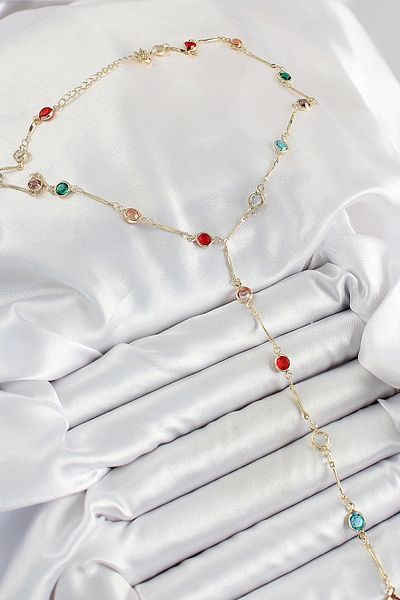 Clariss Brass Assortment Model Gold Color Zircon Stone Y Necklace