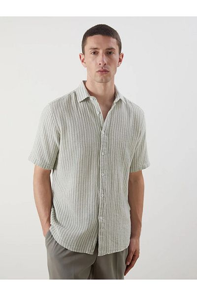 LC Waikiki Lcw Vision Green Regular Fit Short Sleeve Striped Men's Shirt