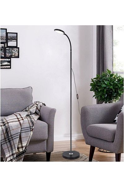 COOYA Nordic Modern Floor Lamp, With 3 Adjustable Color, 12W Eye-Caring LED Bulb, for Bedroom, Black