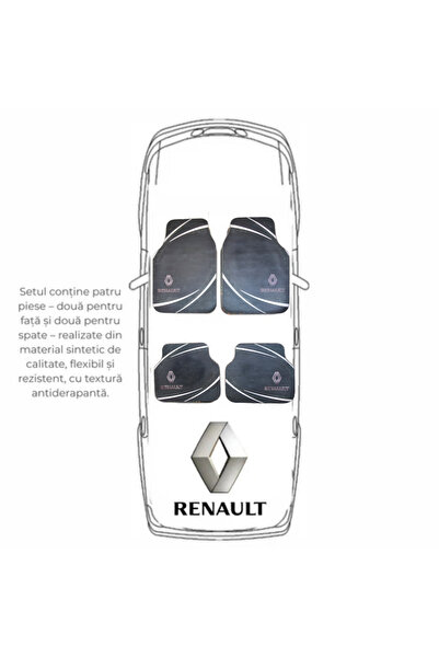 Generic Set de 4 covorașe auto universale Renault – negre cu design curbat