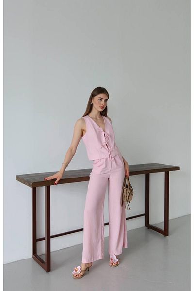 Ekim Store Linen Vest and Trousers Double Suit with Lace-Up