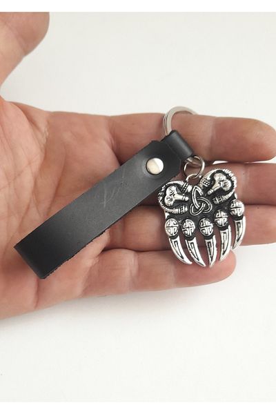AB Takı Bear Claw Premium Symbol Fashion Black Real Leather Keychain