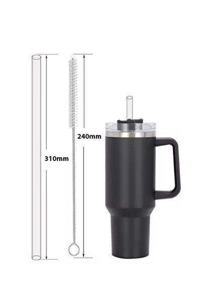CAMGEN 6 Pieces Glass Straw + 1 Piece Brush 10 mm Diameter 310 mm Length Thermoses Compatible