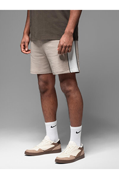 OMBRE Kurze Herren Sweatshorts mit breiten Streifen - beige V2 OM-SRSK-0182 XXL