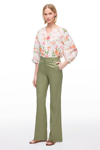 Perspective Khaki Calcite Regular Fit High Waist Trousers