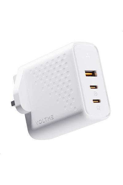 VOLTME Revo 100 GaN III Dual USC-C + 1 USB-A Port Wall Charger PD.3 & QC.3 100W - White