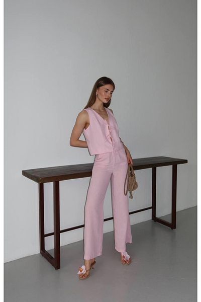 Ekim Store Linen Vest and Trousers Double Suit with Lace-Up