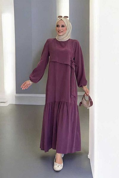 Bym Fashion Lacing Detailed Dress 3974 Burgundy