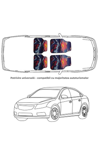 Generic Universal Car Mat Set – Marine Design With Waves And Sunset – 4 Pieces