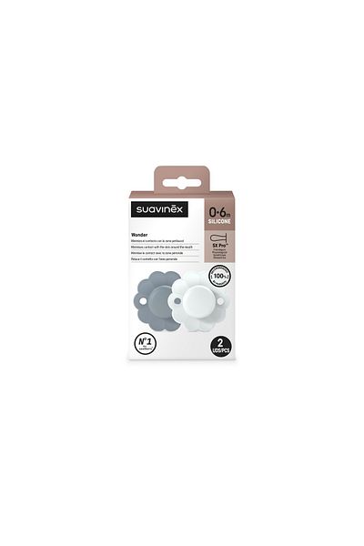 Suavinex Set of 2 physiological pacifiers 0-6 months, navy blue, Wonderland Butterfly Suavinex