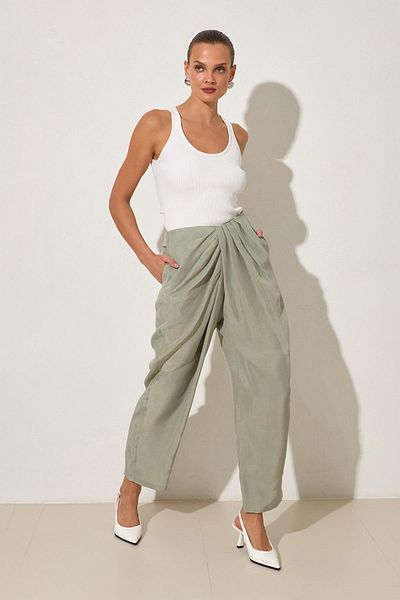 Setre Green Waist Detailed Relaxed Fit Trousers