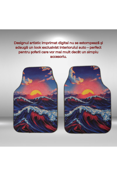 Generic Set covorase auto universale – Design Marin cu Valuri si Apus – 4 Bucati