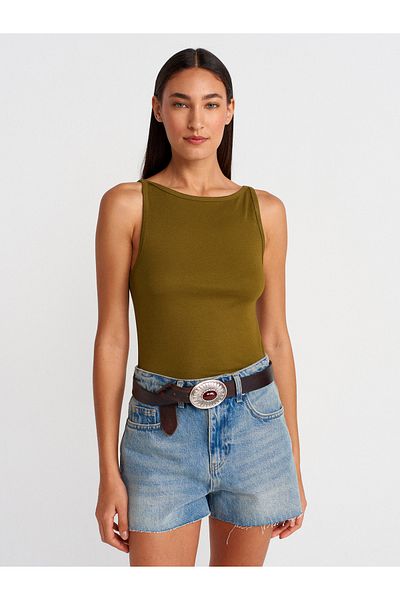 Dilvin 21048 Halter Neck Top-K.Fat Green