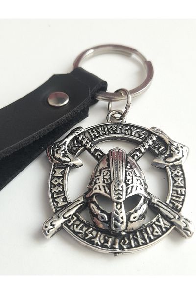 AB Takı Sparta Warrior Symbol Fashion Black Real Leather Keychain