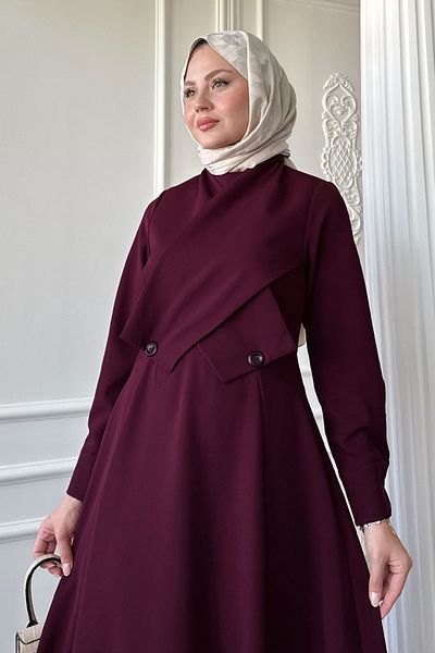 InStyle Cross Cap Detail Plum Bell Dress
