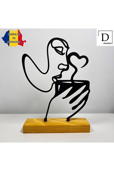 OEM "Aroma of Love" decoration with natural wood base, 20 cm, black, 3D printed