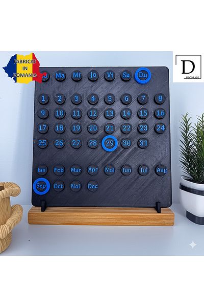 OEM "Flow of Time" decoration with natural wood base, black / blue, 23 cm, 3D printed