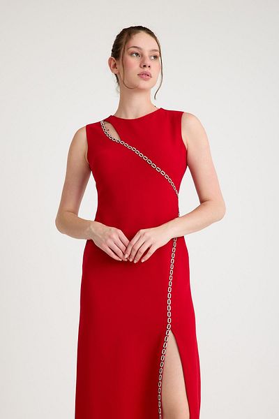 SpringStore Red Chain Detailed Evening Dress