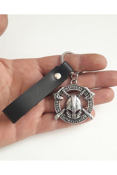 AB Takı Sparta Warrior Symbol Fashion Black Real Leather Keychain